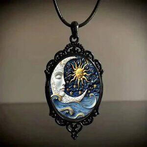 Black CELESTIAL Sun Moon Pendant Necklace
